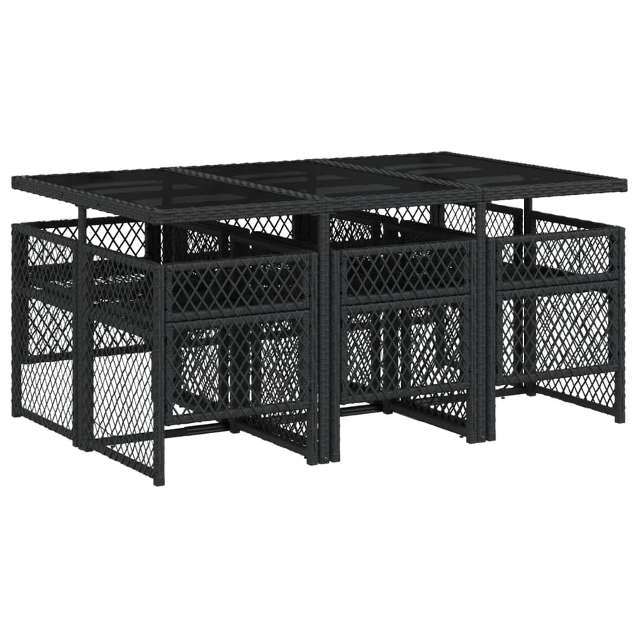 7-delige Tuinset met kussens poly rattan zwart