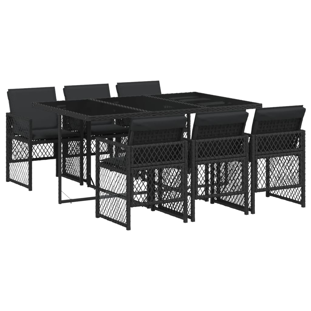 7-delige Tuinset met kussens poly rattan zwart