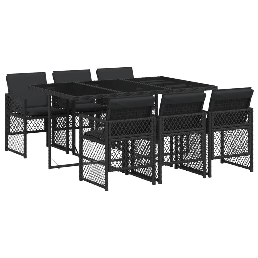 7-delige Tuinset met kussens poly rattan zwart