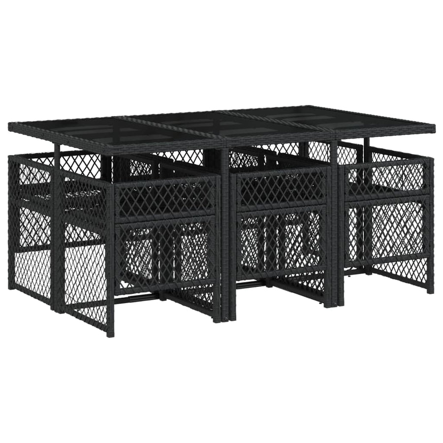 7-delige Tuinset met kussens poly rattan zwart