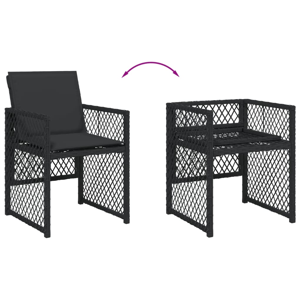 7-delige Tuinset met kussens poly rattan zwart
