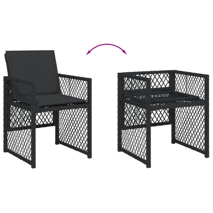 7-delige Tuinset met kussens poly rattan zwart
