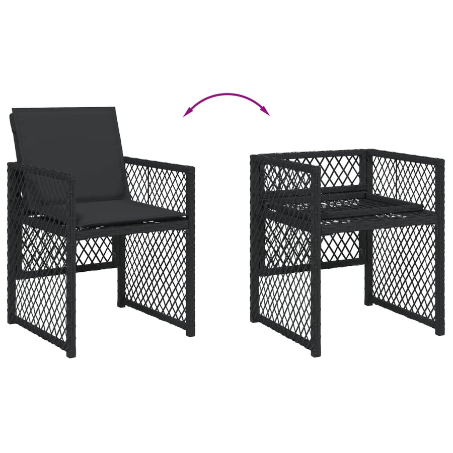 7-delige Tuinset met kussens poly rattan zwart