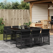 Tuinset 7-delig poly rattan zwart met kussens