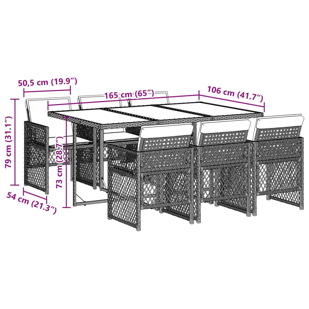 7-delige Tuinset met kussens poly rattan beige