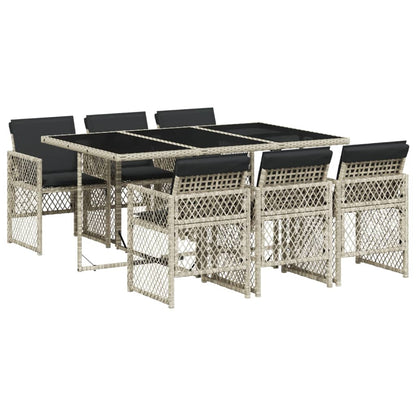7-delige Tuinset met kussens poly rattan grijs