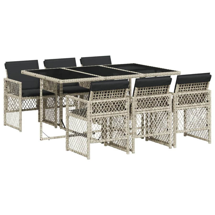 7-delige Tuinset met kussens poly rattan grijs