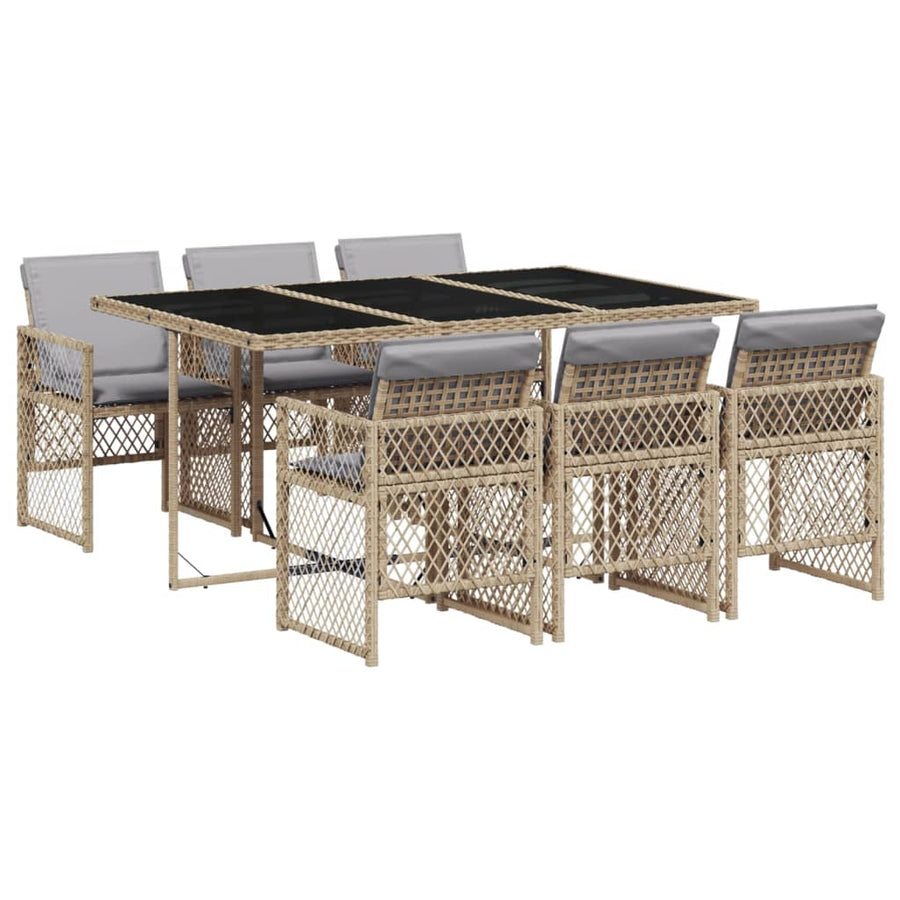 7-delige Tuinset met kussens poly rattan beige