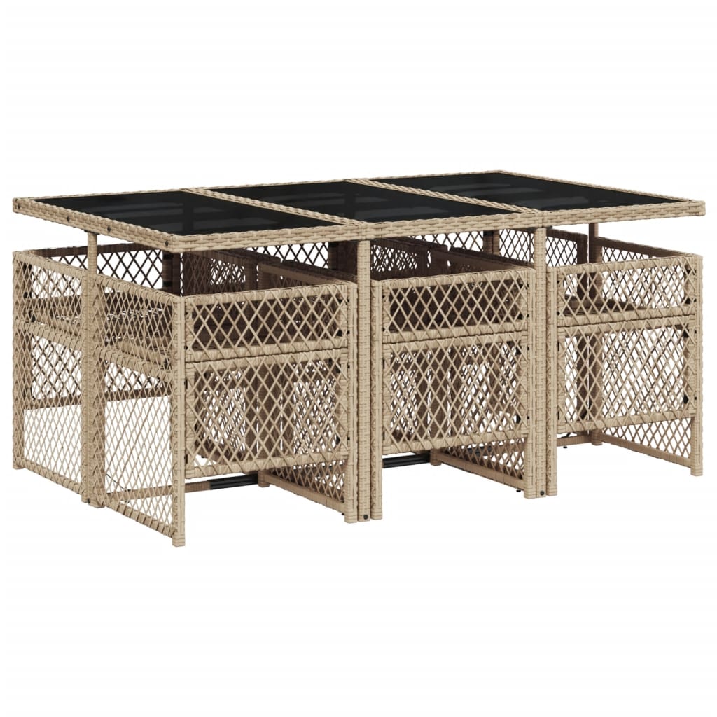 7-delige Tuinset met kussens poly rattan beige