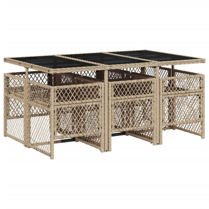 7-delige Tuinset met kussens poly rattan beige