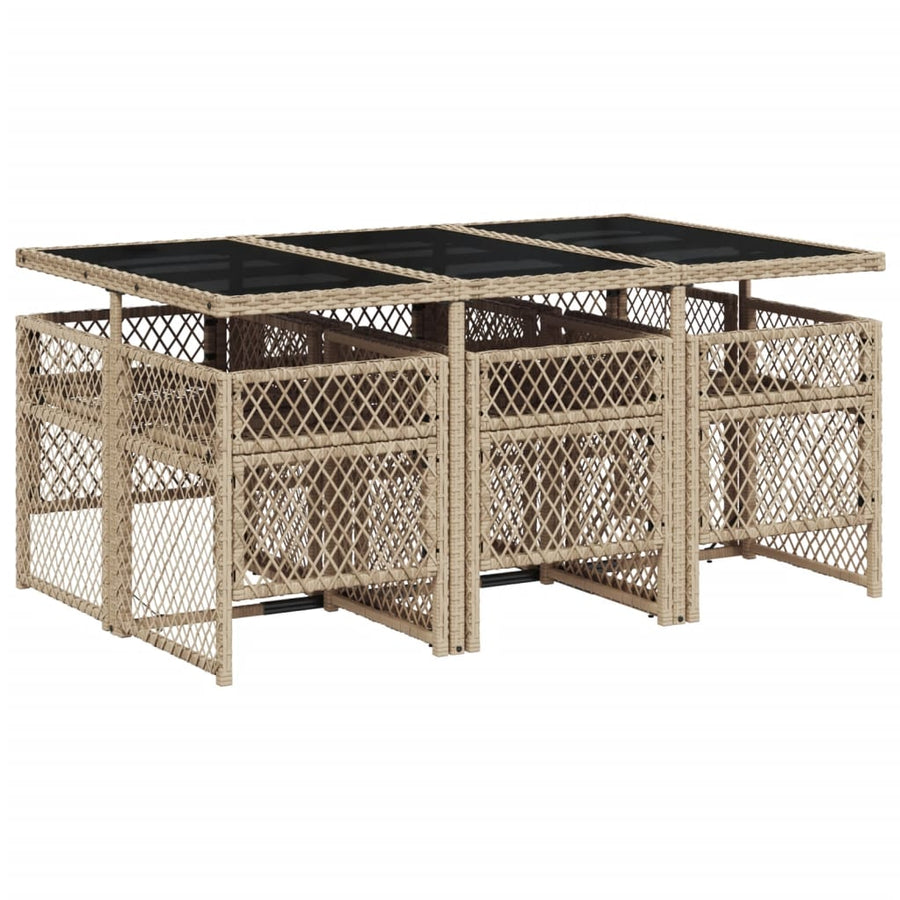7-delige Tuinset met kussens poly rattan beige