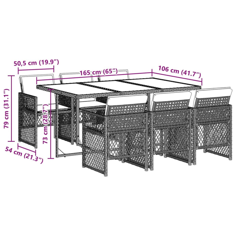 7-delige Tuinset met kussens poly rattan beige