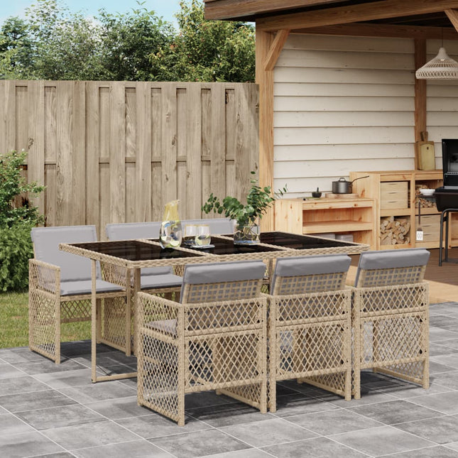 7-delige Tuinset met kussens poly rattan beige