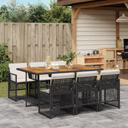 Tuinset 7-delig poly rattan zwart met kussens