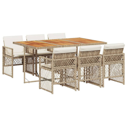 7-delige Tuinset met kussens poly rattan beige