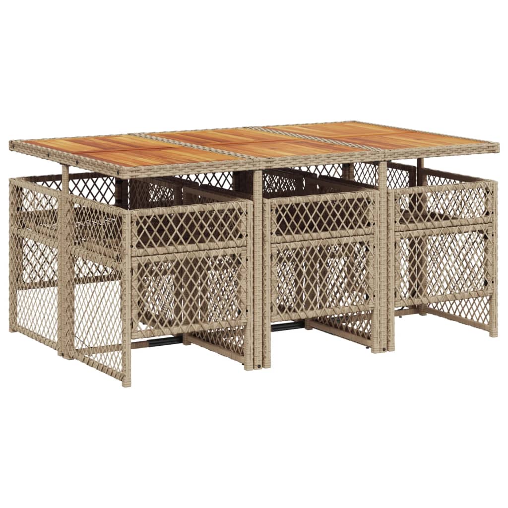 7-delige Tuinset met kussens poly rattan beige