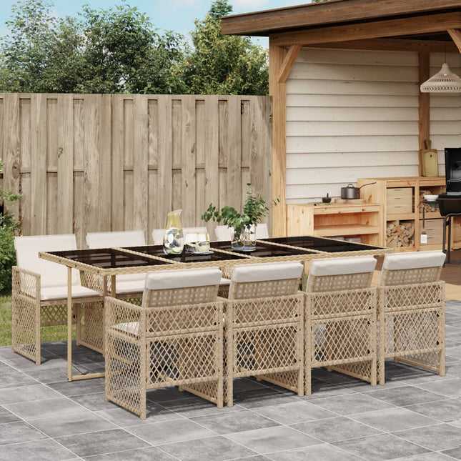 9-delige Tuinset met kussens poly rattan beige