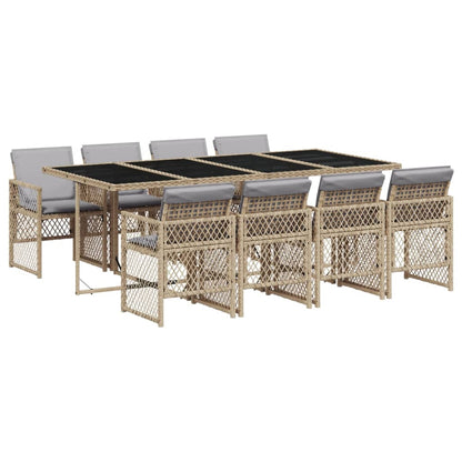 9-delige Tuinset met kussens poly rattan beige