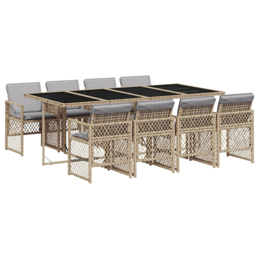 9-delige Tuinset met kussens poly rattan beige