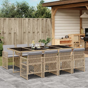 Tuinset 9-delig poly rattan beige met kussens