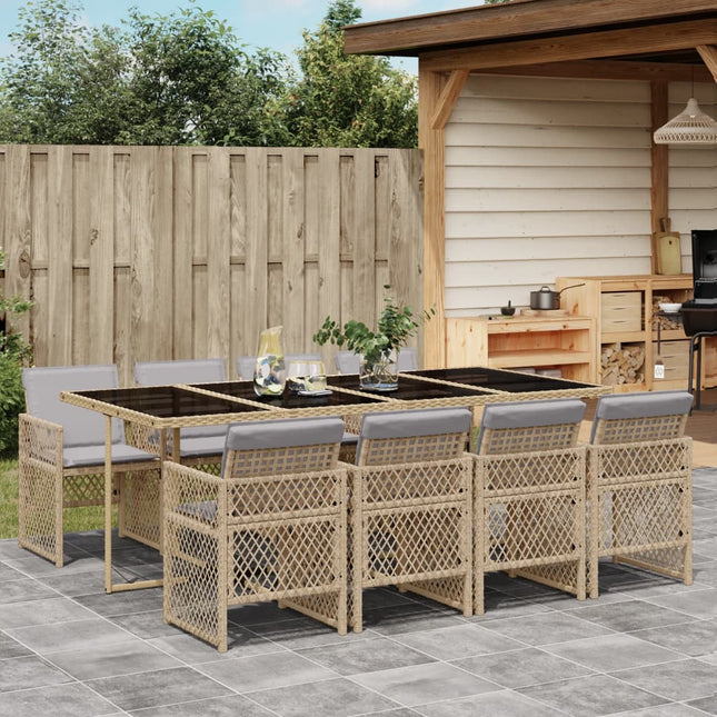 9-delige Tuinset met kussens poly rattan beige