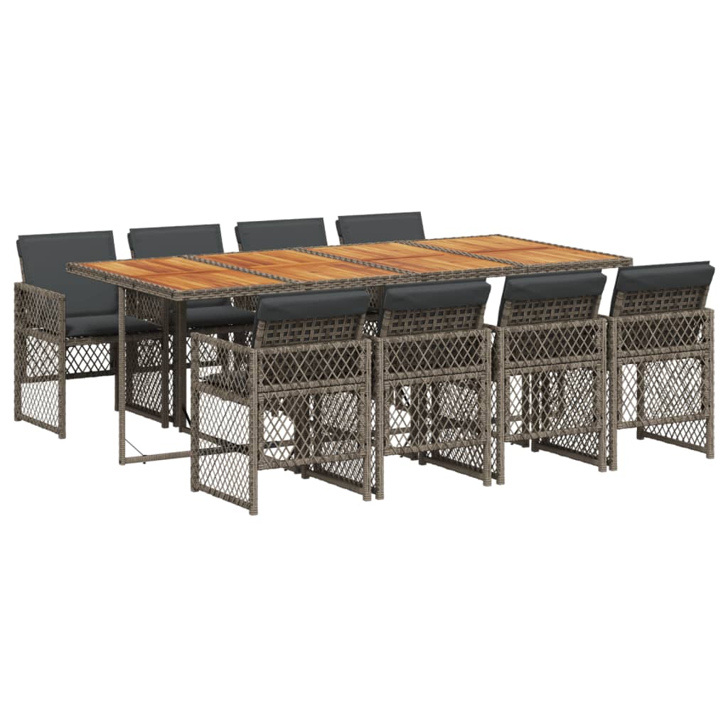 9-delige Tuinset met kussens poly rattan grijs