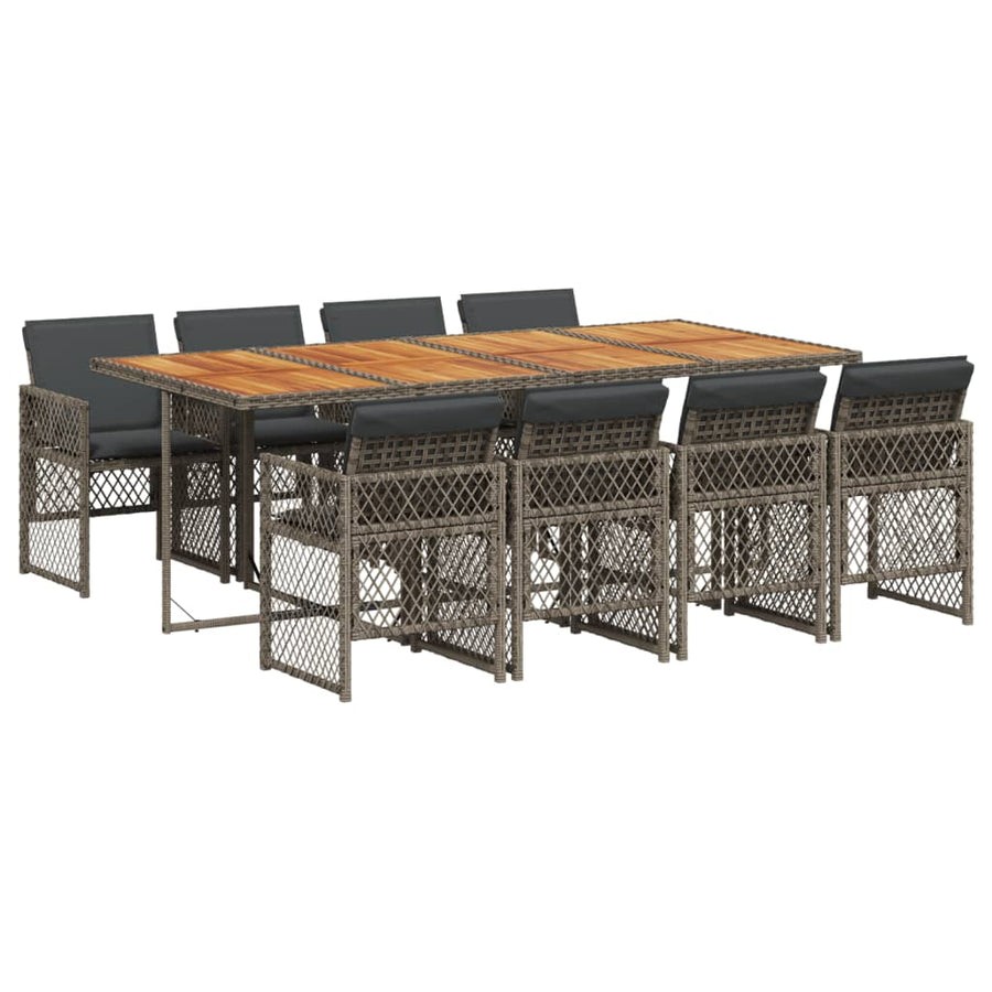 9-delige Tuinset met kussens poly rattan grijs