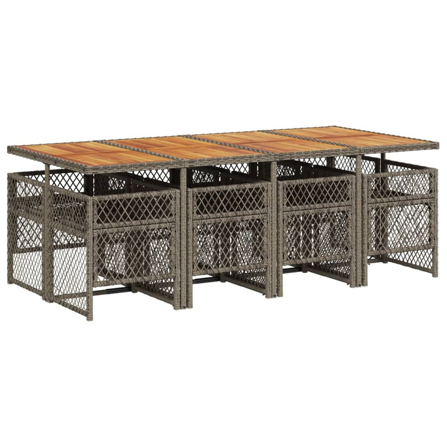 9-delige Tuinset met kussens poly rattan grijs