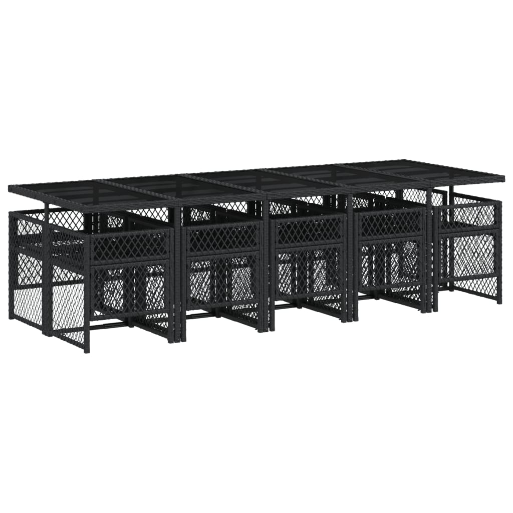 11-delige Tuinset met kussens poly rattan zwart