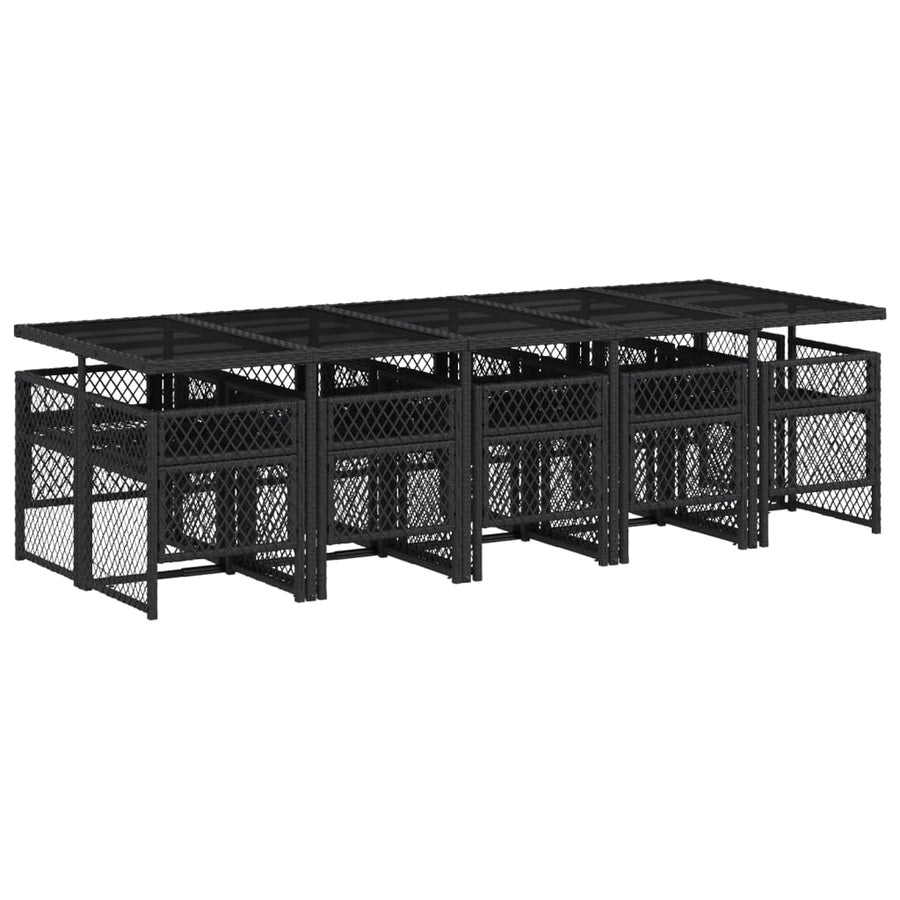 11-delige Tuinset met kussens poly rattan zwart