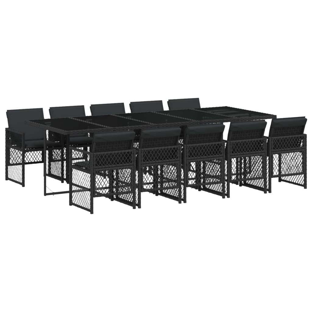 11-delige Tuinset met kussens poly rattan zwart