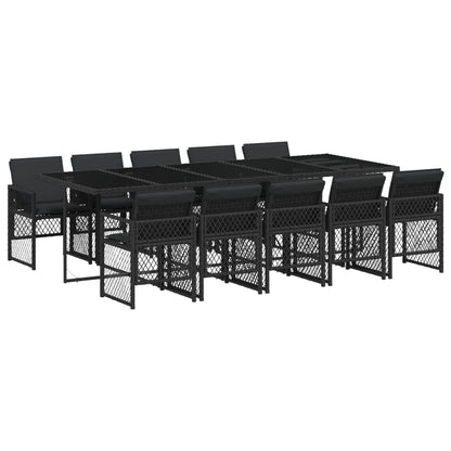 11-delige Tuinset met kussens poly rattan zwart
