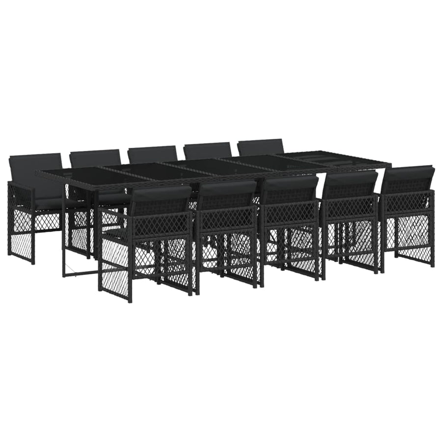 11-delige Tuinset met kussens poly rattan zwart