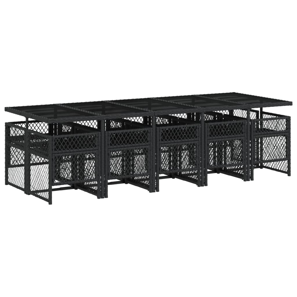 11-delige Tuinset met kussens poly rattan zwart