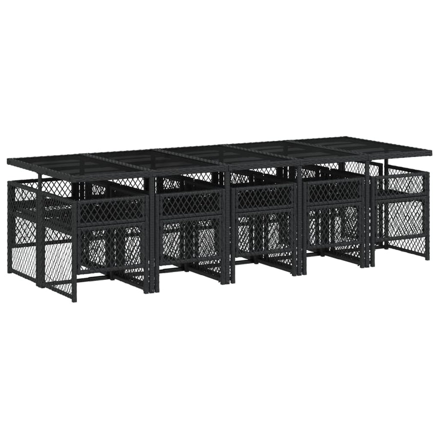 11-delige Tuinset met kussens poly rattan zwart