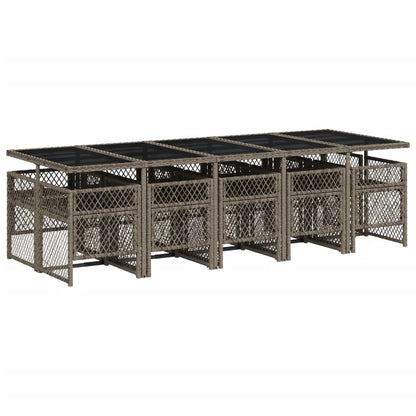 11-delige Tuinset met kussens poly rattan grijs