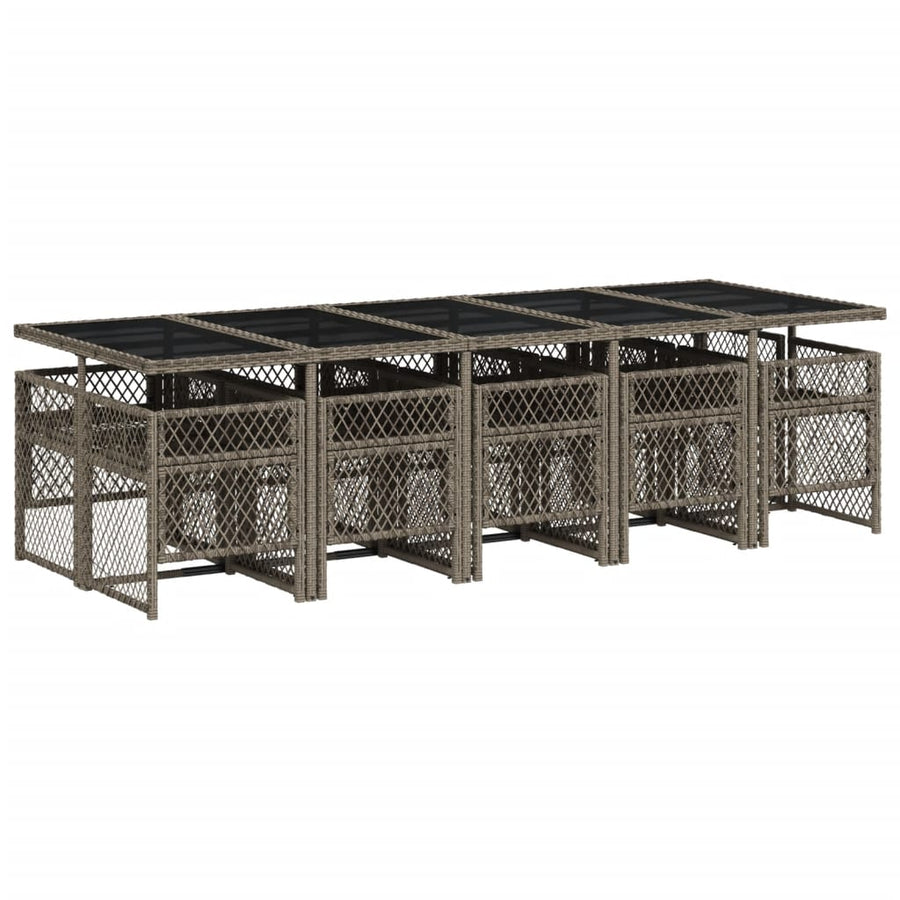 11-delige Tuinset met kussens poly rattan grijs