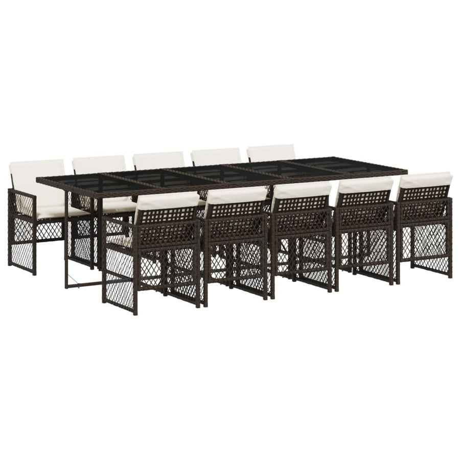11-delige Tuinset met kussens poly rattan bruin