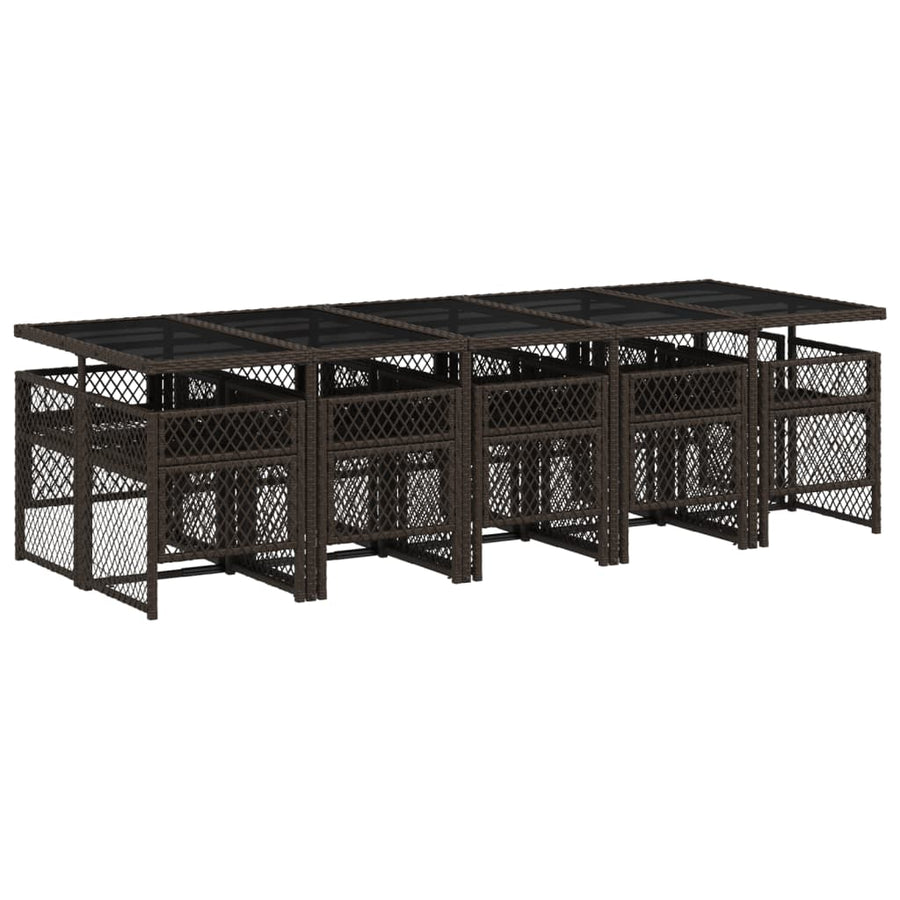 11-delige Tuinset met kussens poly rattan bruin