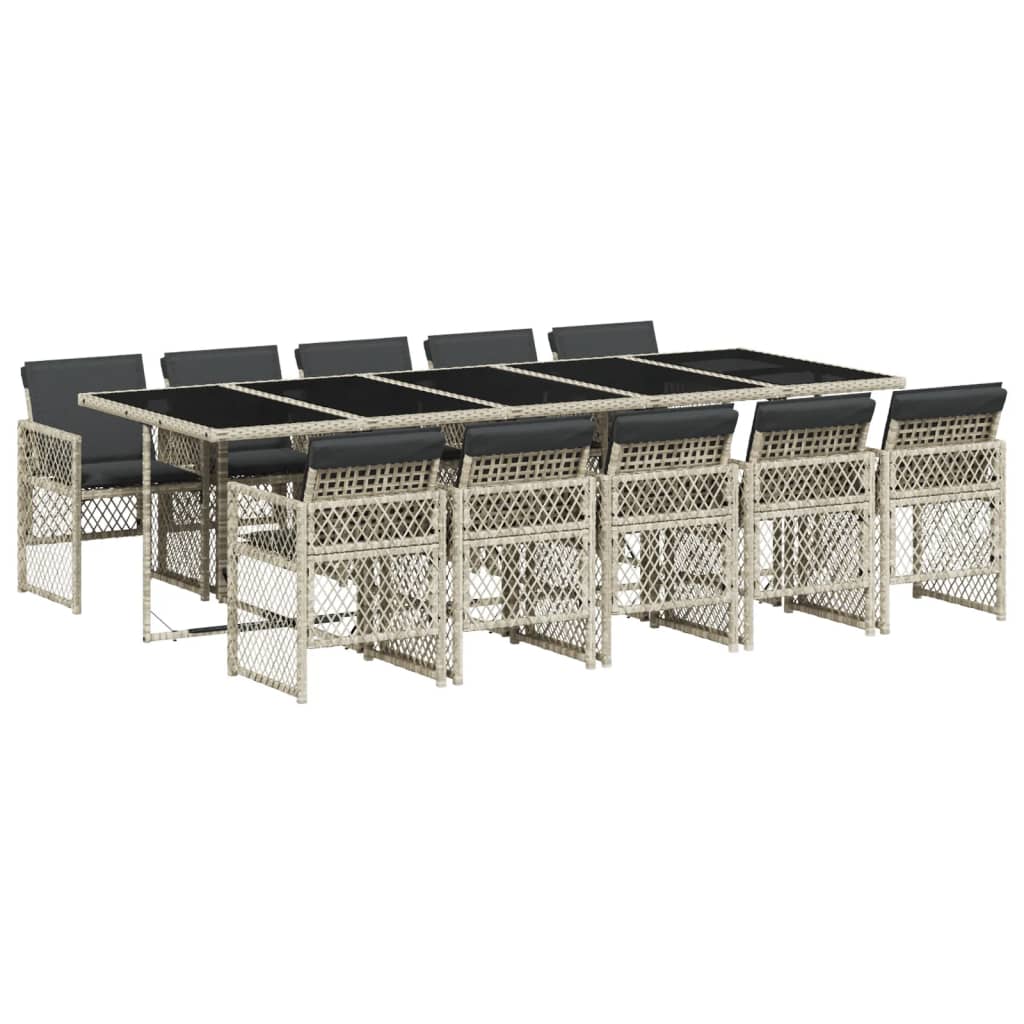 11-delige Tuinset met kussens poly rattan lichtgrijs