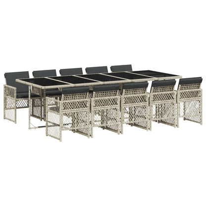 11-delige Tuinset met kussens poly rattan lichtgrijs