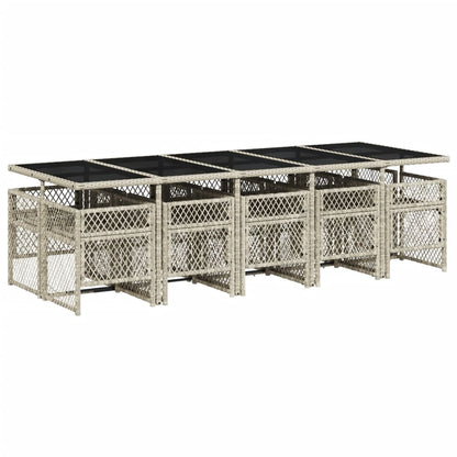 11-delige Tuinset met kussens poly rattan lichtgrijs