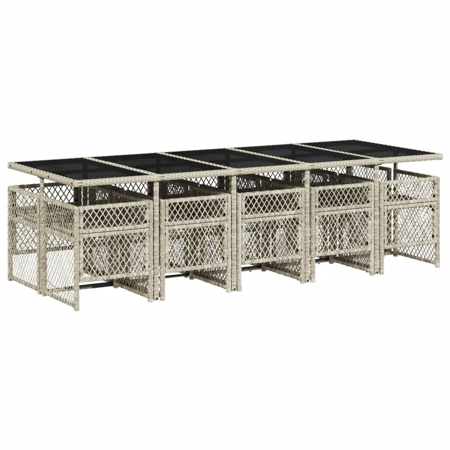 11-delige Tuinset met kussens poly rattan lichtgrijs