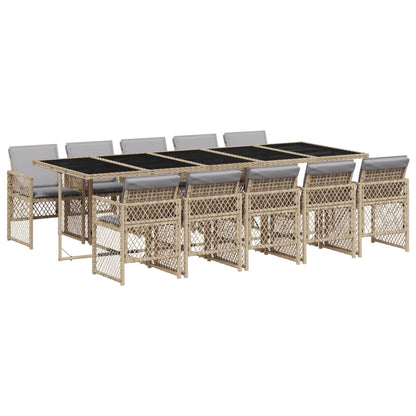 11-delige Tuinset met kussens poly rattan beige