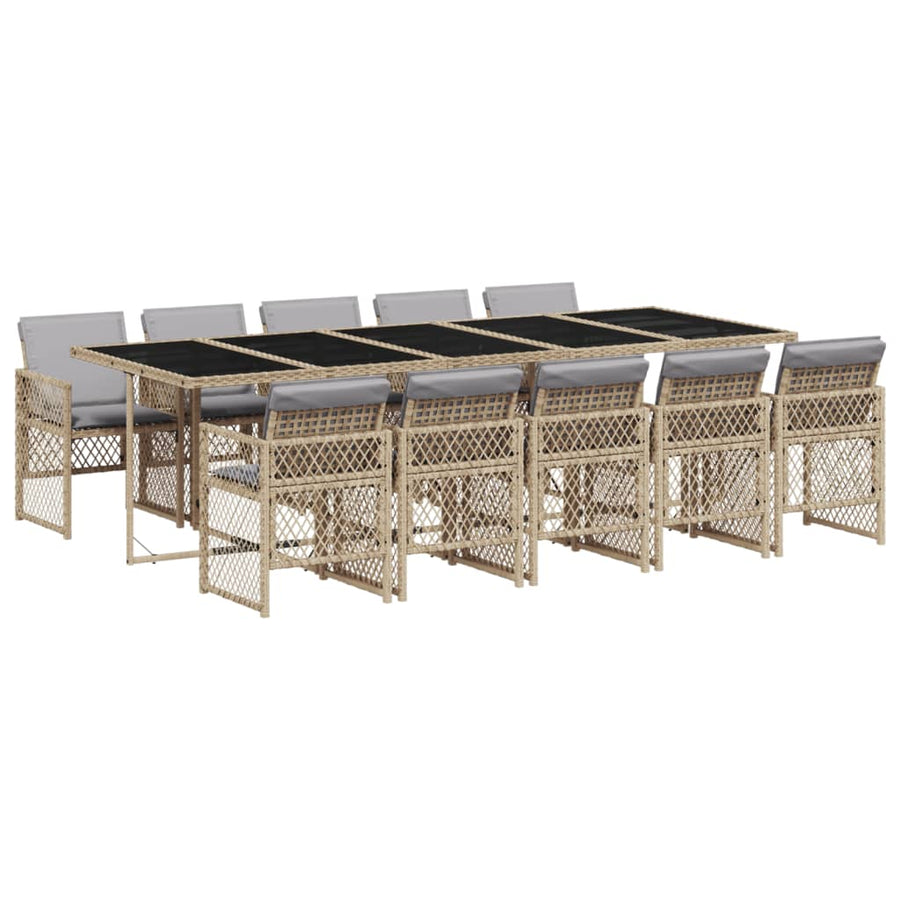11-delige Tuinset met kussens poly rattan beige