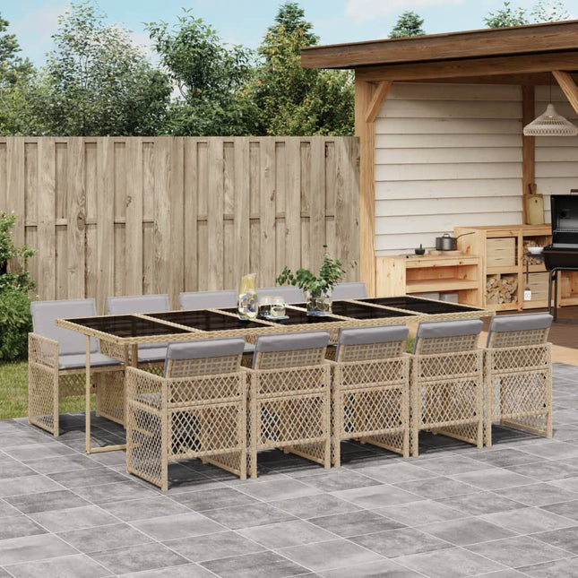 11-delige Tuinset met kussens poly rattan beige