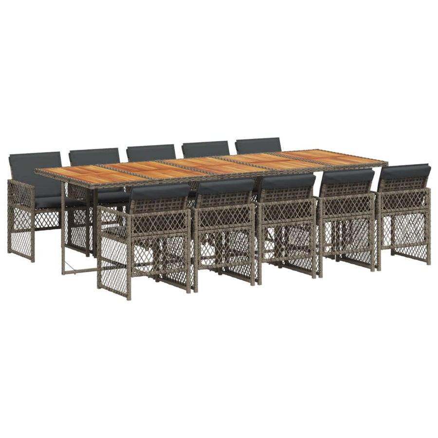 11-delige Tuinset met kussens poly rattan grijs