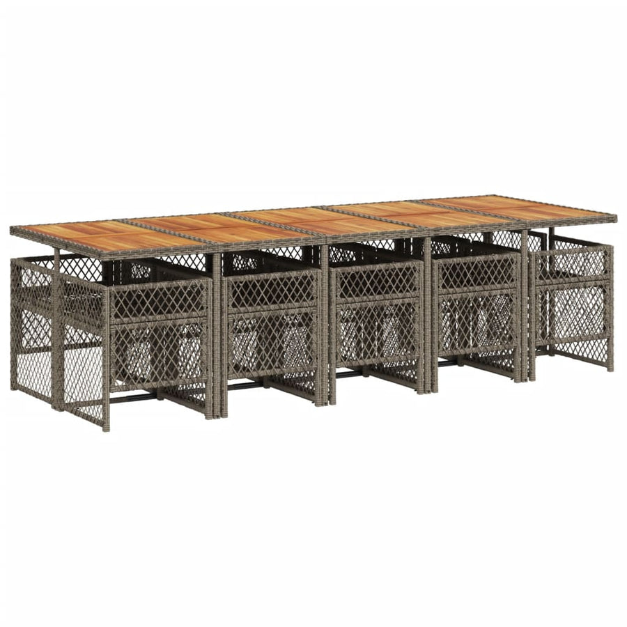 11-delige Tuinset met kussens poly rattan grijs