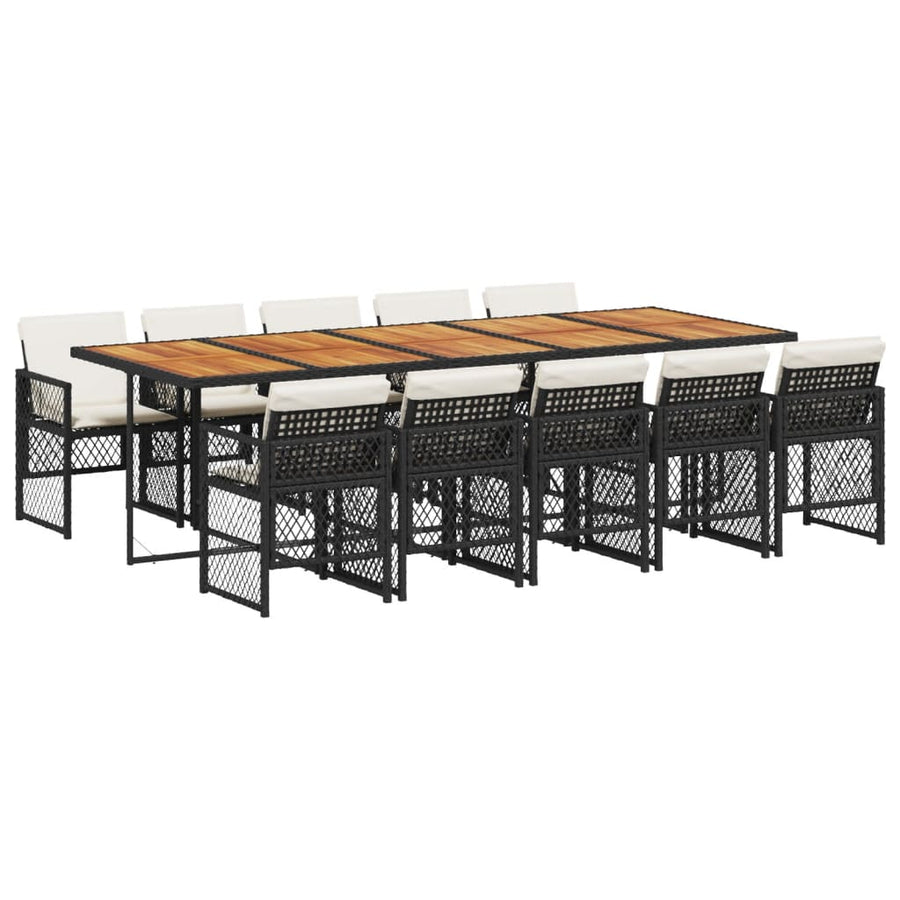 11-delige Tuinset met kussens poly rattan zwart