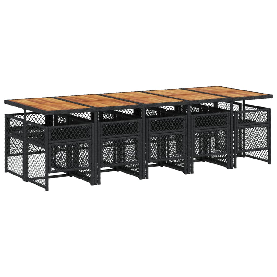 11-delige Tuinset met kussens poly rattan zwart